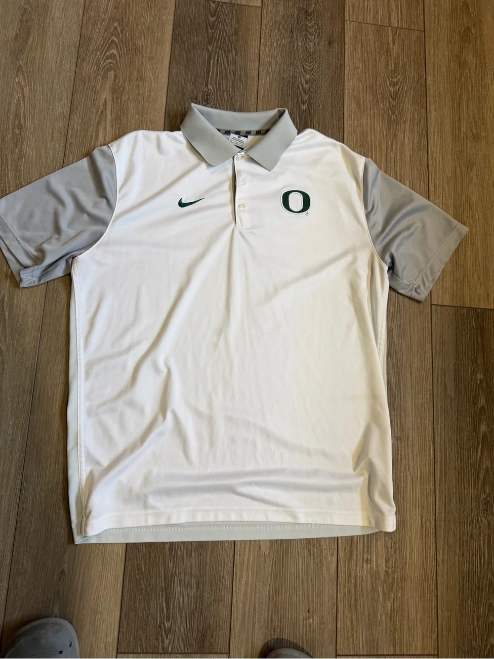 Nike Men’s White & Gray Polo with Green 'O' Logo